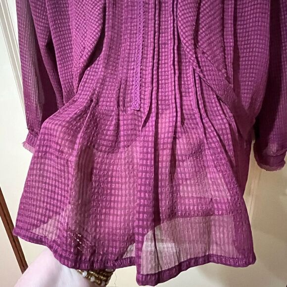 ANTHROPOLOGIE HD IN PARIS Thistleberry Gingham Sheer Blouse Cranberry Women’s 4 - Picture 3 of 7